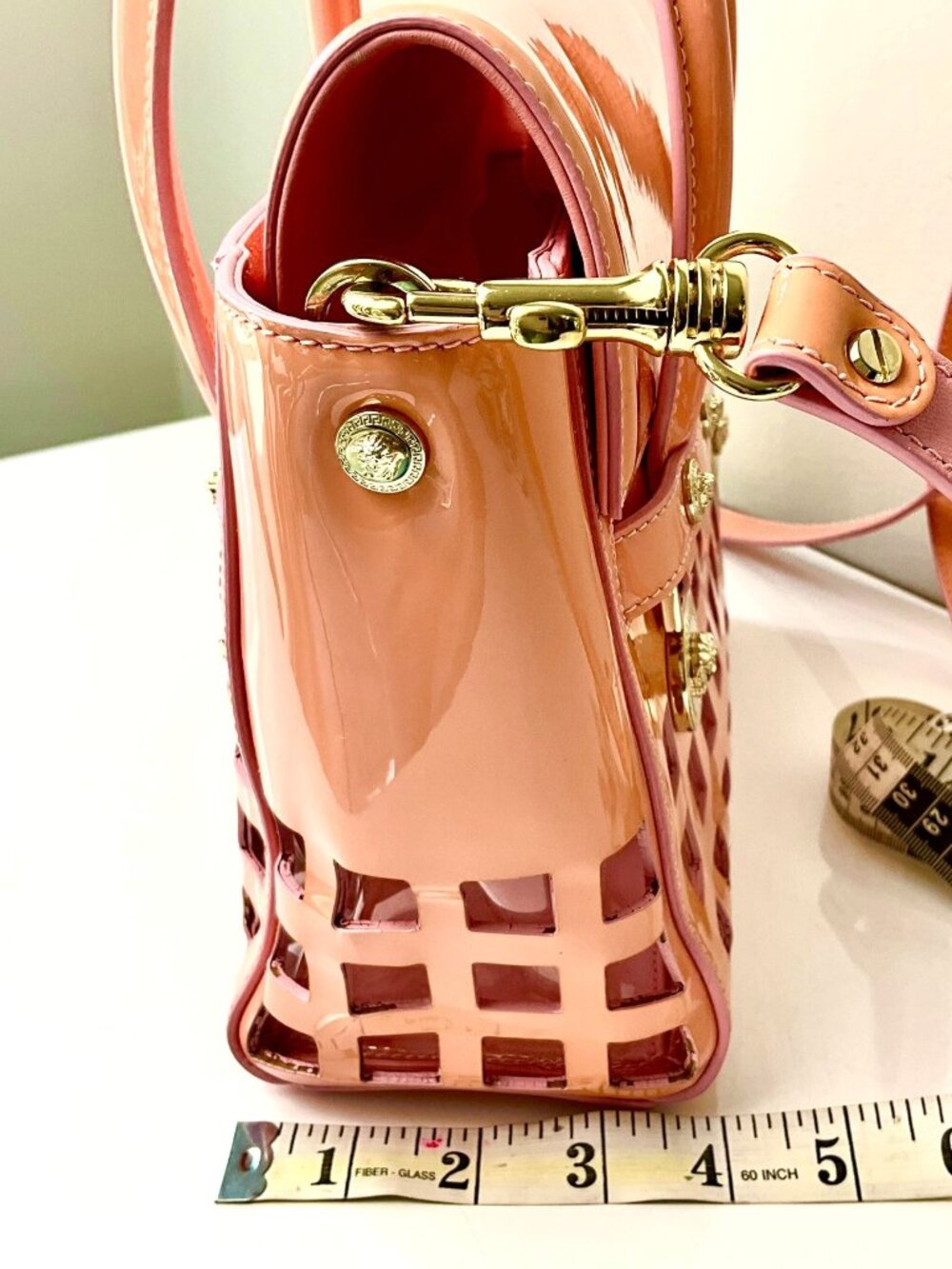 Versace Patent leather Medusa Top Handle Bag Pink Cutout Satchel - Picture 8 of 11